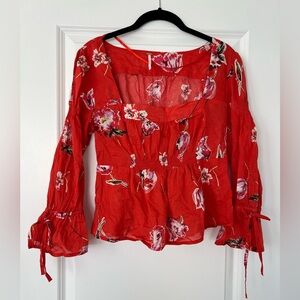 Free People Floral Red Women's Top